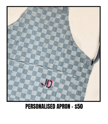 Custom Denim Chambray Checkered Apron for Men and Women, Embroidered Adult Apron Pocket Cooking Gift