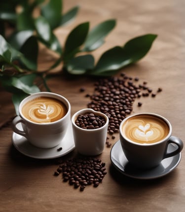 A visually rich image of freshly roasted coffee beans in a warm, inviting setting.