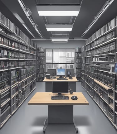A cozy electronics store shelf filled with new and used gadgets and devices.