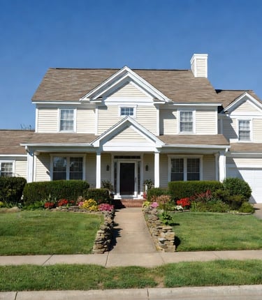 Beautifully maintained suburban home exterior with pristine landscaping in Fredericksburg Virginia