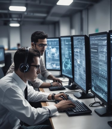 A sleek, modern workspace featuring cybersecurity tools and digital products.