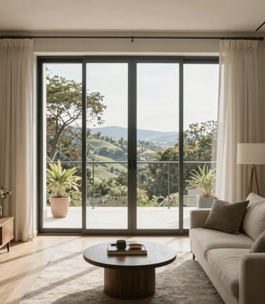 A construction site with scaffolding set up around a building partially made of bricks and concrete. Two workers are present; one is on the scaffolding, and the other is walking on the ground wearing protective gear. The area is surrounded by palm trees, and there is a small pavilion with a green roof in the background. Various construction materials and debris are scattered on the grass.