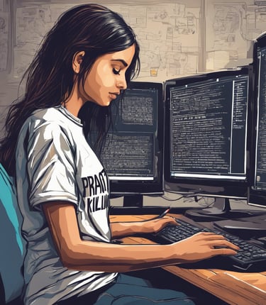 woman in black and white crew neck t-shirt sitting on black office rolling chair