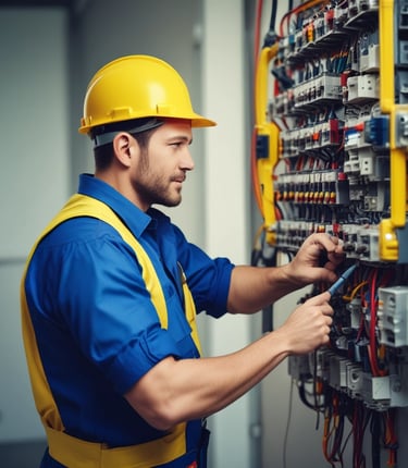 An electrician carefully installing wiring in a modern home, showcasing precision and professionalism.