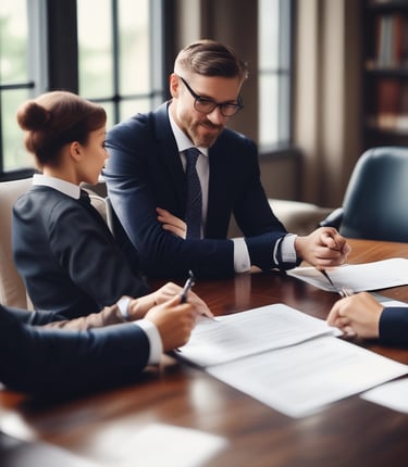 A speaker stands at a podium on a stage, with two flags on either side. A large screen behind displays 'DEFENSOR TEC'. Two empty chairs and a small round table are also on the stage. Audience members are visible in the foreground.