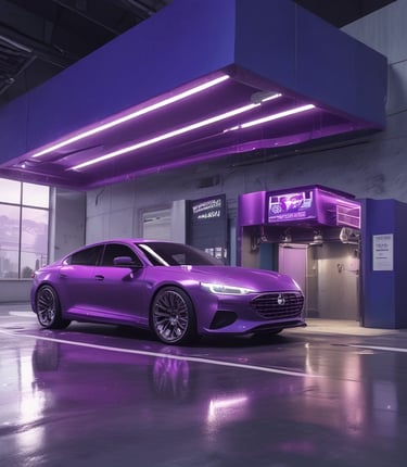 A sleek, shiny car being detailed in a professional studio.