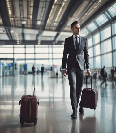 A travel agency is located in a multi-story building adorned with a large mural. The mural depicts a smiling woman's face with her hand raised as if waving. The building is surrounded by trees, and there is a sign indicating 'TRAVEL AGENCY' at the entrance. Several windows and architectural details are visible, as well as an entrance with a ramp and stairs.