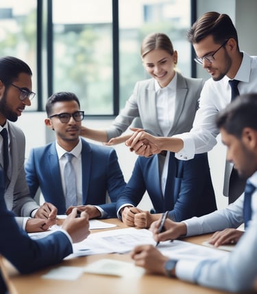 Glass-fronted building with reflections of the sky and nearby structures. Rows of greenery are integrated into the design above the windows. Large text on the building's facade reads 'Transforming Business for Good.'