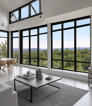 A modern aluminum window installation in a stylish home.