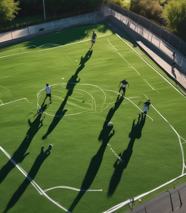 A close-up view of vibrant, green blades of synthetic grass with a realistic texture and sheen.