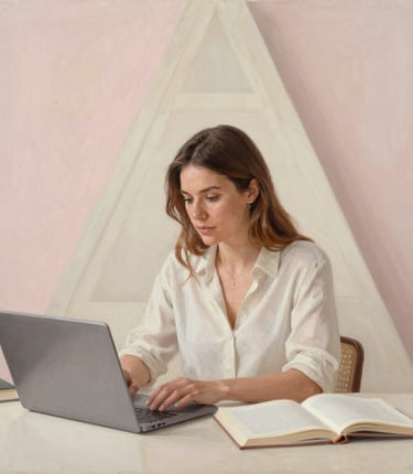 woman smiling holding glass mug sitting beside table with MacBook