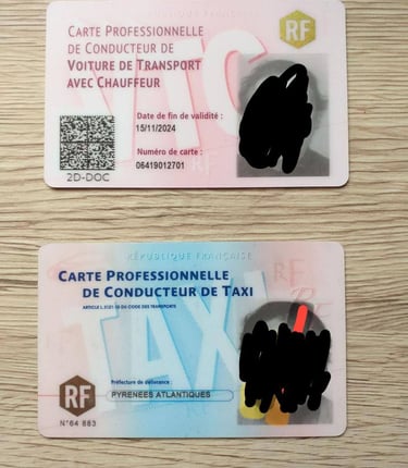 carte professionnelle vtc, taxi, camion, professional card for VTC, taxi, truck