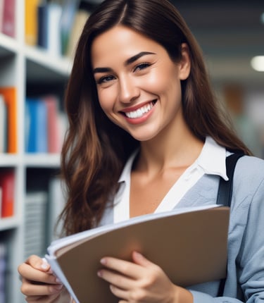 A dental professional wearing a face mask examines a product brochure. The background contains various dental care products including mouthwash and toothpaste packaging placed on a counter. The setting appears to be a dental clinic with a dental chair visible.