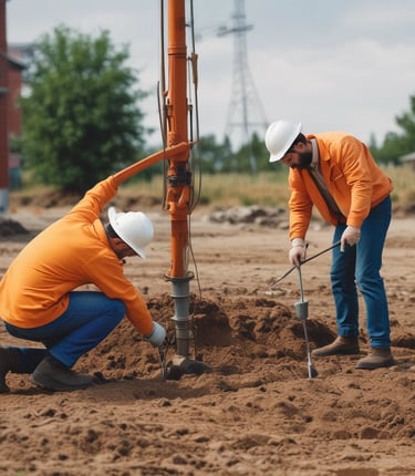 A geologist examining rock samples in a natural outdoor setting.