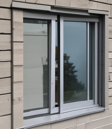 Close-up photo of sleek aluminum sliding window and door frame profiles ready for installation.