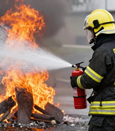 A professional inspecting fire safety equipment in a modern facility.