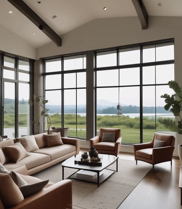 A technician carefully applying window film to a large office window on a sunny day.
