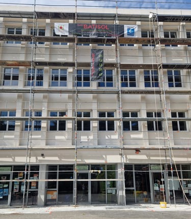 a building with scaffiered scaffolding on the side of a building