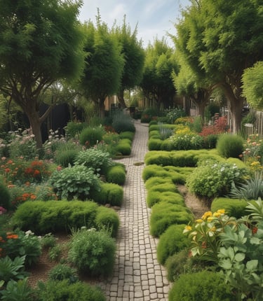 A serene workspace with a laptop displaying health articles, surrounded by yoga props and fresh plants.
