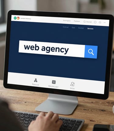 A sleek modern workspace with tropical plants and high-tech devices reflecting a premium Caribbean web agency.