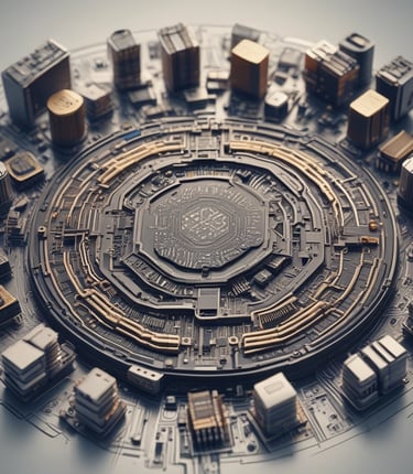 A modern workspace with diverse team members collaborating on futuristic tech devices.