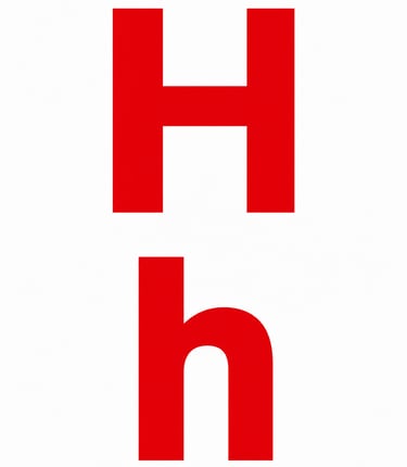 Bold red uppercase and lowercase letter H on a white background for alphabet learning.