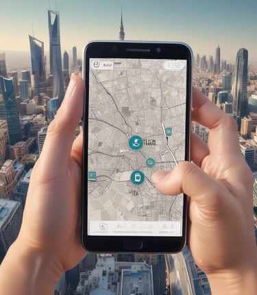 A sleek smartphone displaying a vibrant virtual network interface against a clean, flat background.