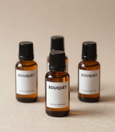 Close-up of artisan carefully blending natural essences in a bright, clean laboratory.