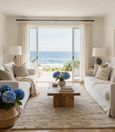 A cozy living room featuring layered textures, warm lighting, and neatly arranged decor.