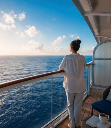 A women standing on a deck aboard a cruise ship
