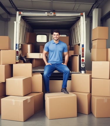 A friendly team of movers carefully packing household items into a truck.
