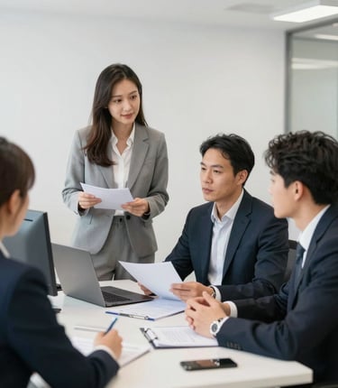 A team of professionals collaborating on a construction site with blueprints and safety gear.