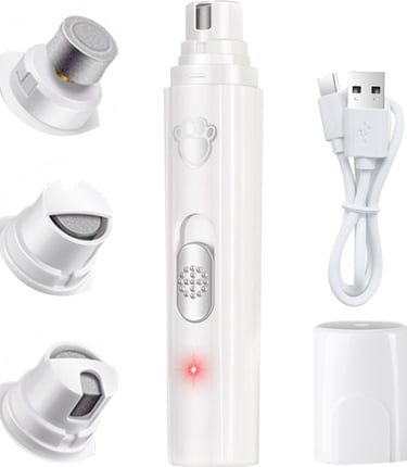 Witte draadloze Nuvance elektrische nagelvijl voor honden en katten met verschillende opzetstukken e