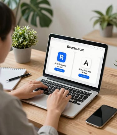 A warm, inviting workspace with a laptop, notebook, and a cup of tea, bathed in soft natural light.