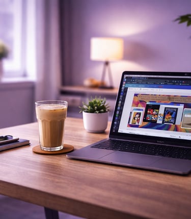 Bureau moderne avec ordinateur portable illustrant la création de sites web professionnels.