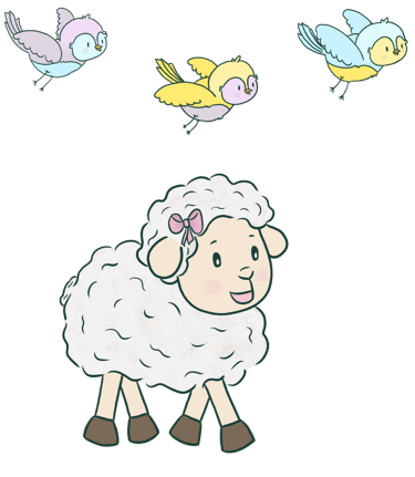 Adorable sheep and bird illustration. Colourful and cute for little children