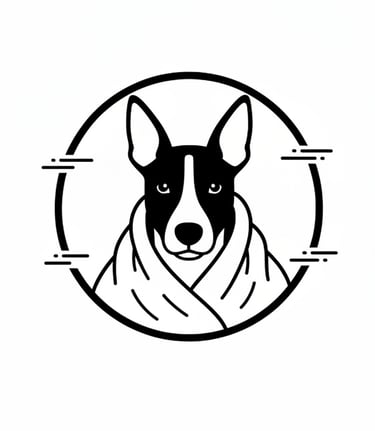 drawing of a dog wrapped in a blanket