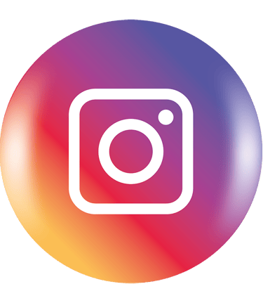 Instagram logo icon in a glossy 3D sphere with a purple, red, and orange gradient background.