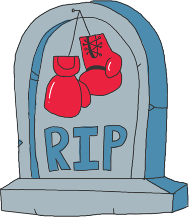 A gravestone with boxing gloves for when you finally lose your boxer in boxing surgery simulator.