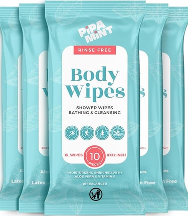 a pack of three body wipes with a white background