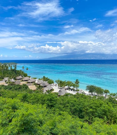 Luxury resort overlooking the stunning blue lagoon of Moorea, French Polynesia.