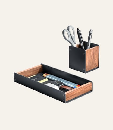 UPERGO Walnut Desk Tray with Pen Holder Set 