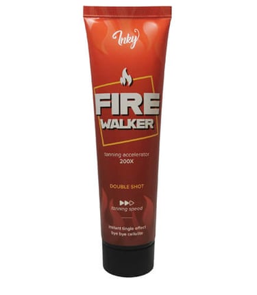 Inky Fire Walker 150ml soliariumo losjonas  raudona pakuotė su liepsnos simboliu su tinglu