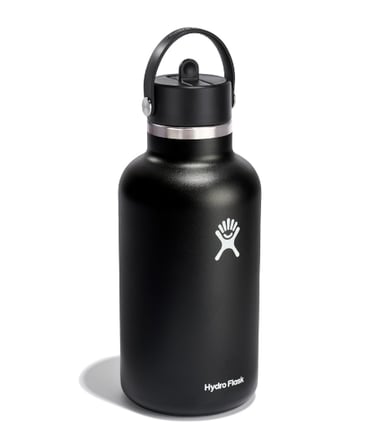 64 oz stainless steel Hydro Flask water bottle with straw lid in black