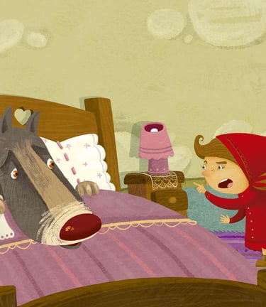 Children’s book illustrator style – pastel colors of Little Red Riding Hood 
