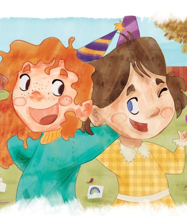 Children’s book illustrator style – watercolor girls enjoying day outside