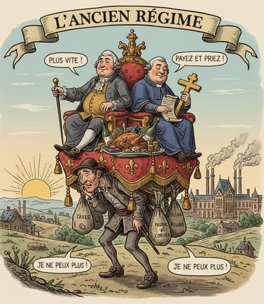 Politische Karikatur des Ancien Régime: der dritte Stand trägt Adel und Klerus
