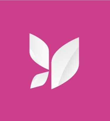a white and pink logo with a butterfly