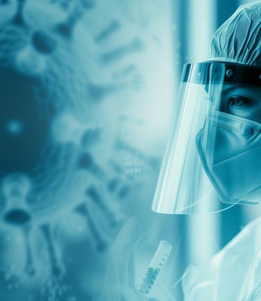 a man in a lab coat and a mask pandemic