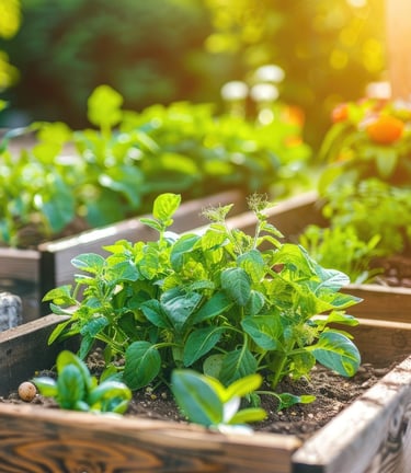 a row of wooden crates with plants growing in them
